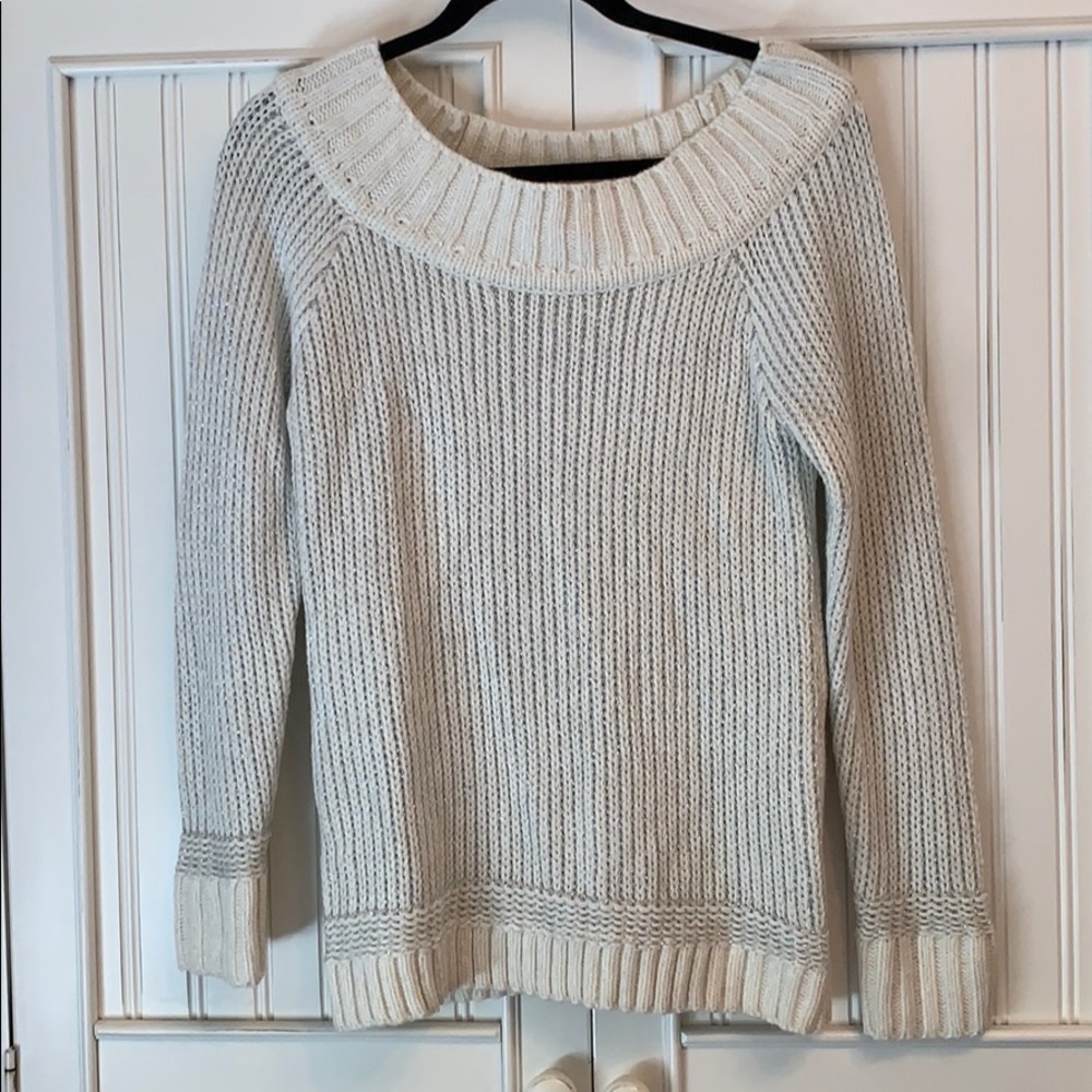Off the shoulder beige/silver sweater